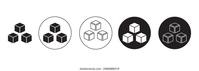 Drei Eiswürfel oder Zuckerwürfel setzen ein flaches Vektorgrafik-Symbol für App und Websites, Würfelsymbol mit drei Blöcken. Kubisches Gebäude-Symbol, drei Zuckerwürfel-Symbol