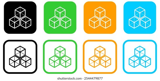 Three ice cubes or sugar cubes set flat vector icon for apps and websites, cube icon symbol with three blocks. cubic building icon, three sugar cubes icon