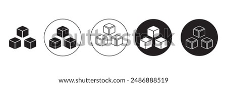 Three ice cubes or sugar cubes set flat vector icon for apps and websites, cube icon symbol with three blocks. cubic building icon, three sugar cubes icon