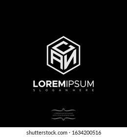 Three Icon Modern monogram cube, hexagon of the strips, and three letters CAN Logo