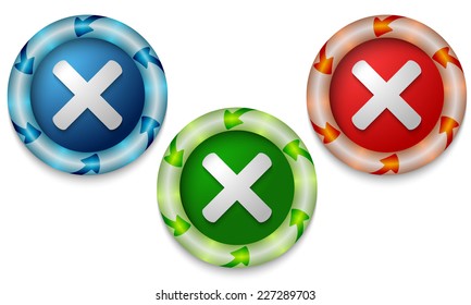 Three icons with color back light and multiplication symbol