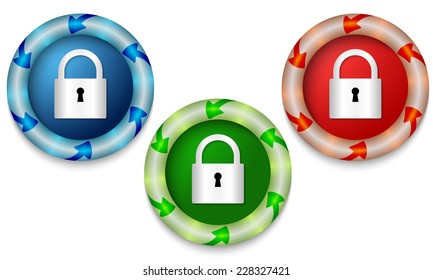 Three icons with color back light and padlock