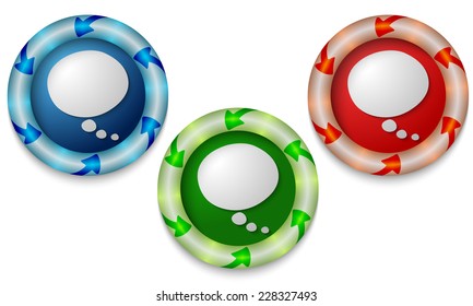 Three icons with color back light and speech bubble