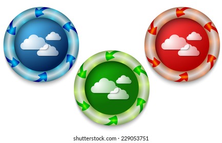Three icons with color back light and clouds