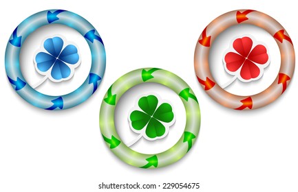 Three icons with color back light and cloverleaf