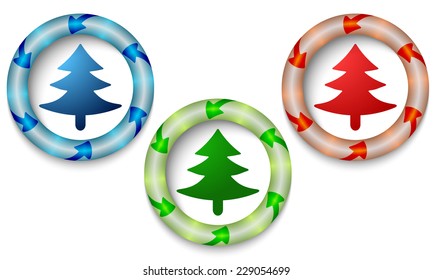 Three icons with color back light and tree symbol