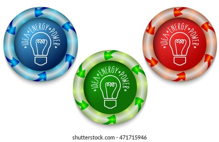 Three icons with color back light and bulb