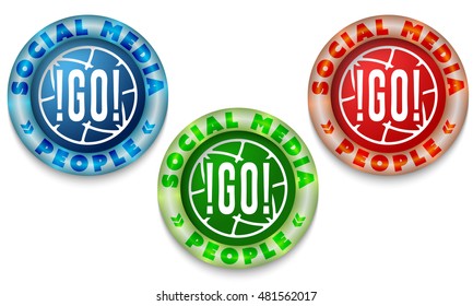 Three icons with color back light and the words social media