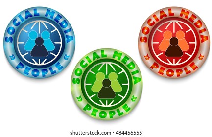 Three icons with color back light and the words social media