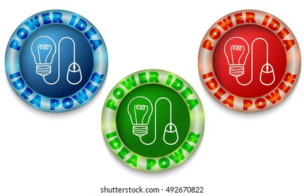 Three icons with color back light and idea symbol