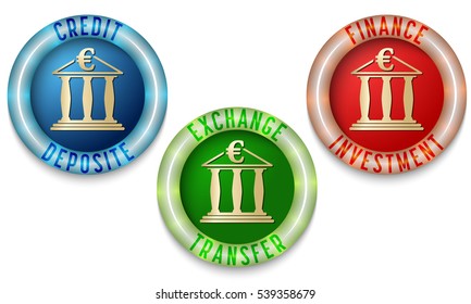 Three icons with color back light and bank symbol