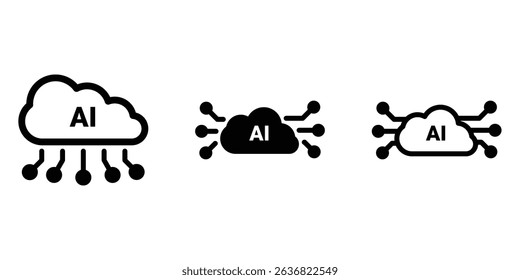 Three icons depict AI in the cloud. One shows basic cloud AI, others illustrate increasing network connectivity and data processing for advanced AI.