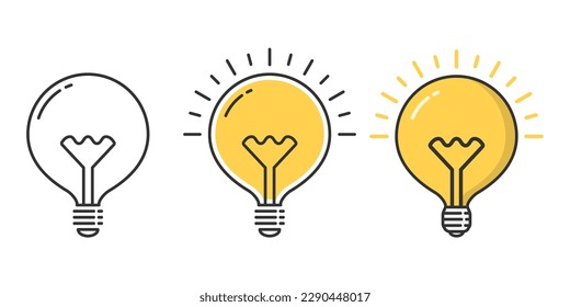 Three icons of lightbulb on white background, vector eps10 illustration