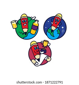Three icons of a Pencil character. Creative Vector icon designs