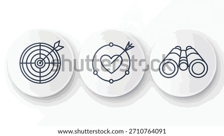 Three icons representing goals love and vision perfect for illustrating business strategy or personal aspirations