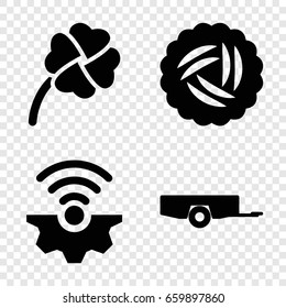 Three icons set. set of 4 three filled icons such as nest, barrow, clover