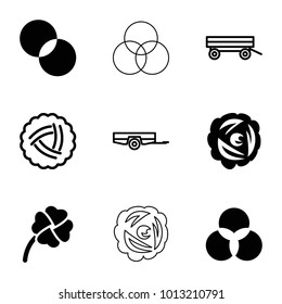 Three icons. set of 9 editable filled and outline three icons such as circle intersection, clover, nest