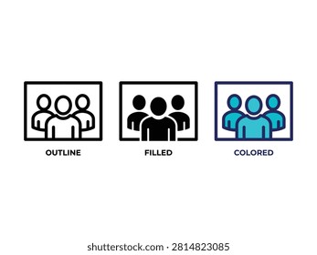 Three icons show outline filled and colored group silhouettes in separate frames