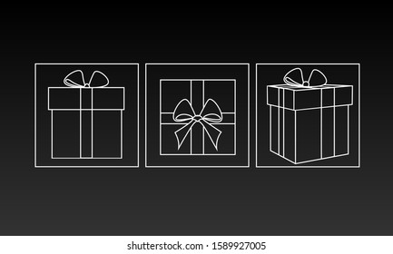 three icons with transparent contour gift boxes from different angles