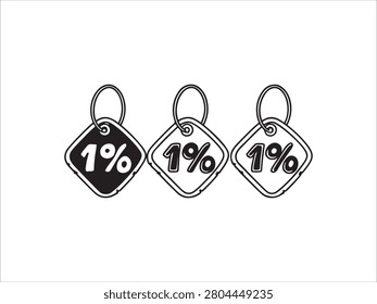 Three identical discount tags with one percent off sale isolated on white background