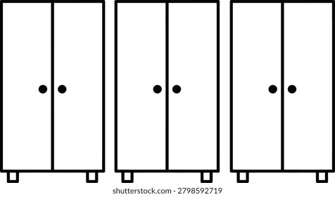Three identical doors closed side by side in a row