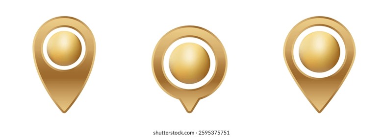 Three identical golden markers arranged in a line, each featuring a circular central element.