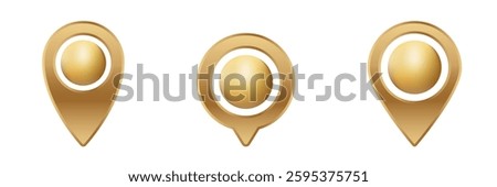 Three identical golden markers arranged in a line, each featuring a circular central element.