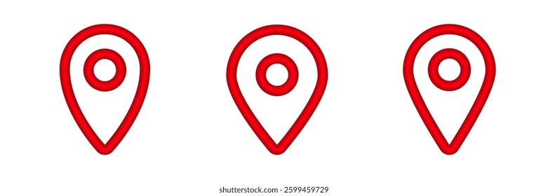 Three identical red location icons arranged in a line, featuring a central circle within each.