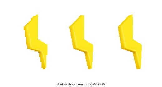 Three identical yellow lightning bolt shapes arranged neatly, demonstrating a pattern sequence.