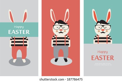 Three illustrations of Hipster rabbits
