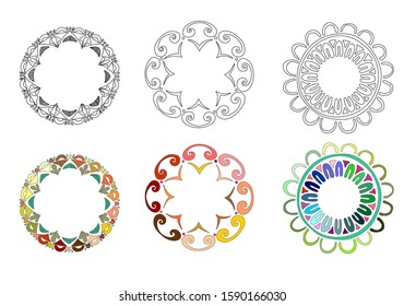 Three image contours, three colored mandalas.
