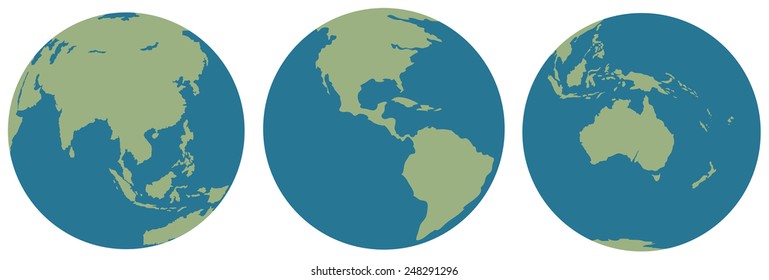Three images of the planet Earth on a white background 