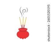 Three incense sticks placed in a red pot, perfect for relaxation, meditation, spirituality, aromatherapy, wellness, or religious themed designs.