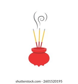 Three incense sticks placed in a red pot, perfect for relaxation, meditation, spirituality, aromatherapy, wellness, or religious themed designs.