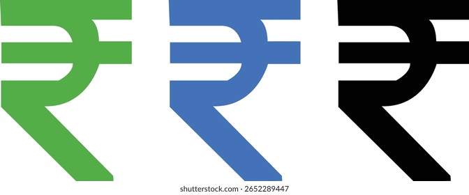 Three Indian Rupee Symbols Green Blue Black Currency Sign Icons currency symbol money symbol