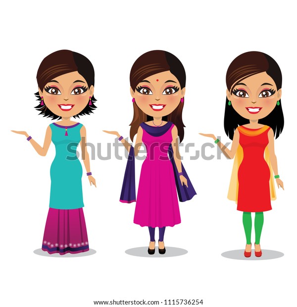 Three Indian Women Different Styles Salwar Stock Vector Royalty