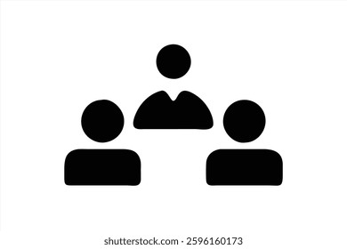 Three individuals are depicted in a minimalist vector style, focusing on collaboration and teamwork. The central figure represents leadership while the others support.