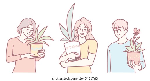 Three individuals are showcasing their genuine love for indoor plants in a beautifully crafted minimalist style