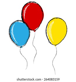 Three inflatable balloons in pencil sketch style - isolated on white background. Vector illustration.