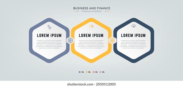Tres plantillas de diseño de infografía con iconos y opciones o pasos. Concepto de negocio. Se puede utilizar para el diagrama de procesos, presentaciones, diseño de flujo de trabajo, banner, diagrama de flujo, negocios y finanzas.eps
