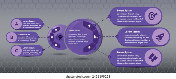 Three infographic elements with 6 and 3 sections for information. The set will help you present your data in a modern way. Use the collection to create presentations, create animated infographics.