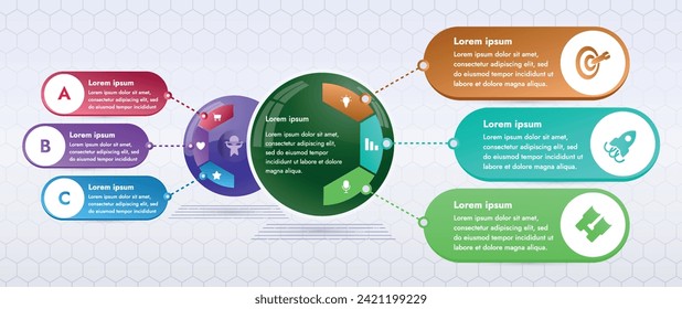 Three infographic elements with 6 and 3 sections for information. The set will help you present your data in a modern way. Use the collection to create presentations, create animated infographics.