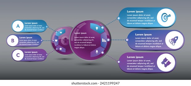 Three infographic elements with 6 and 3 sections for information. The set will help you present your data in a modern way. Use the collection to create presentations, create animated infographics.