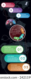Three infographic elements with 6 and 3 sections for information. The set will help you present your data in a modern way. Use the collection to create presentations, create animated infographics.
