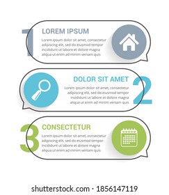 Three infographic elements with numbers, icons and place for your text, workflow, process chart, steps or options, vector eps10 illustration