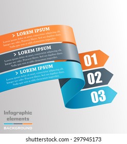 Three Infographic Elements Ribbons Arrows on Grayscale Background