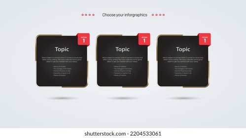 Three infographic options template design, and new infographic banner, finance and business element design, options, parts, steps vector, illustration.