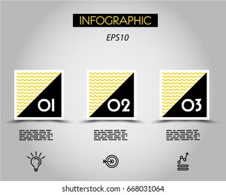 Tres cuadrados de infografía con el triángulo negro grande, concepto de opciones