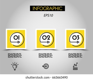 three infographic squares circle arrows,  concept of options