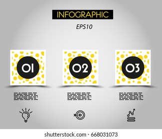 three infographic squares with dots, concept of options
